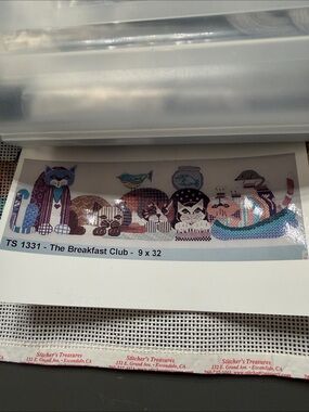 KIT Hand Painted Needlepoint Canvas “The Breakfast Club”. 🐈‍⬛